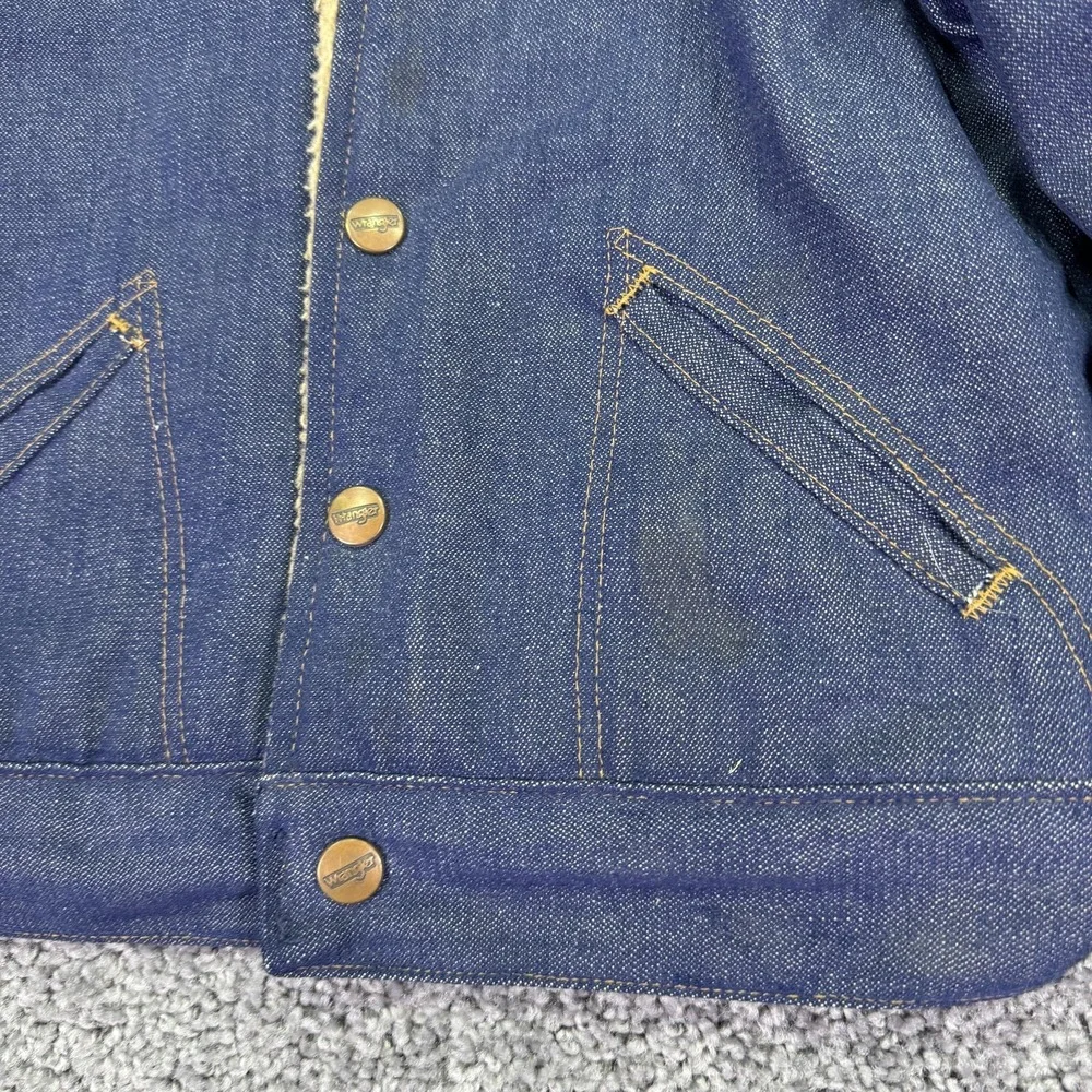 Vintage Wrangler Jacket Kids 10 Blue Denim Sherpa Lined Corduroy Collar Trucker
